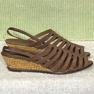 Charles Jordan Vintage Womens Brown Leather Wedge Sandals Shoes - Size 6.5M